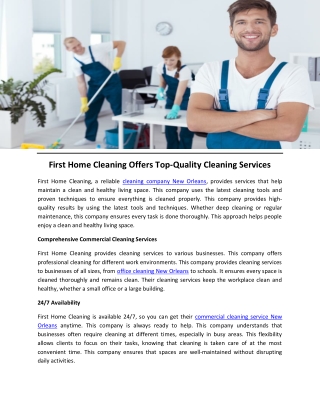 First Home Cleaning Offers Top-Quality Cleaning Services