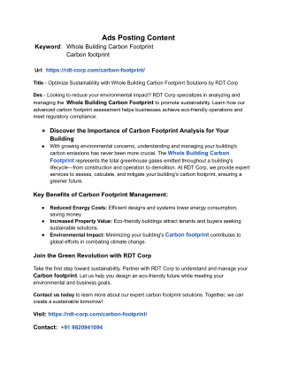 Comprehensive Guide to Managing the Whole Building Carbon Footprint with RDT Corp