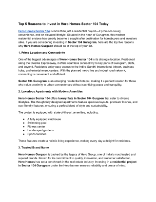 Top 5 Reasons to Invest in Hero Homes Sector 104 Today