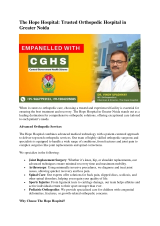 The Hope Hospital: Trusted Orthopedic Hospital in Greater Noida