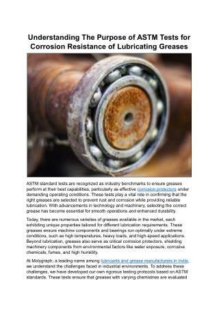 Understanding The Purpose of ASTM Tests for Corrosion Resistance of Lubricating Greases
