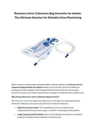 Romsons Urine Collection Bag Urometer for Adults – Reliable Monitoring