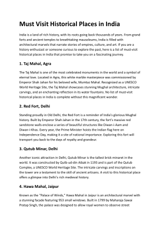 Must Visit Historical Places in India for an Unforgettable Journey