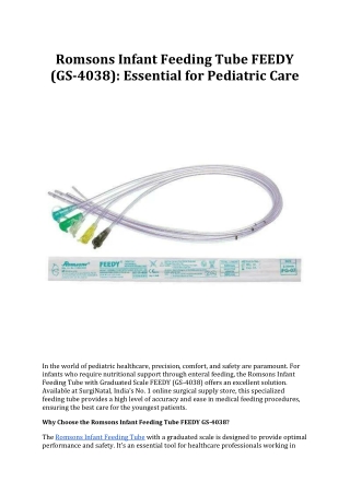 Romsons Infant Feeding Tube FEEDY (GS-4038): Essential for Pediatric Care