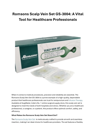 Romsons Scalp Vein Set GS-3004: A Vital Tool for Healthcare Professionals