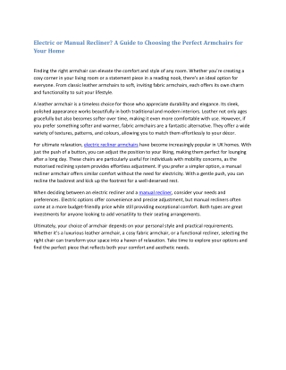 Electric or Manual Recliner? A Guide to Choosing the Perfect Armchairs for Your