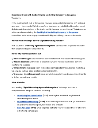 Boost Your Brand with the Best Digital Marketing Company in Bangalore – Techiesys