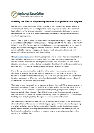 Breaking the Silence: Empowering Women through Menstrual Hygiene