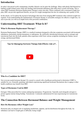 The Benefits of Combining HRT Treatment with a Structured Weight Loss Plan