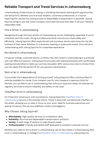 Chauffeur drive in Johannesburg