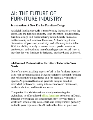 AI: The Future of Furniture Industry