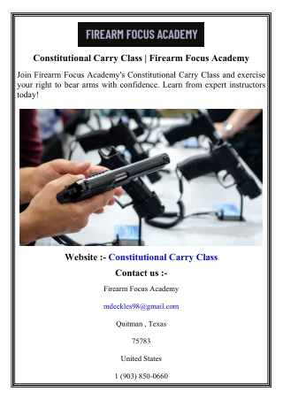 Constitutional Carry Class   Firearm Focus Academy