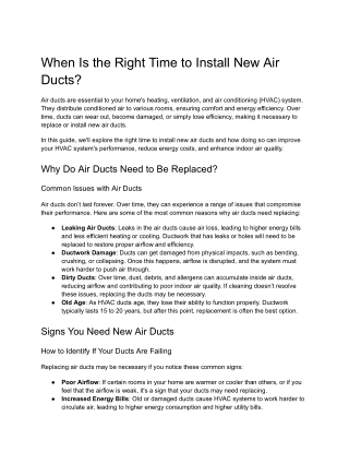 When Is the Right Time to Install New Air Ducts