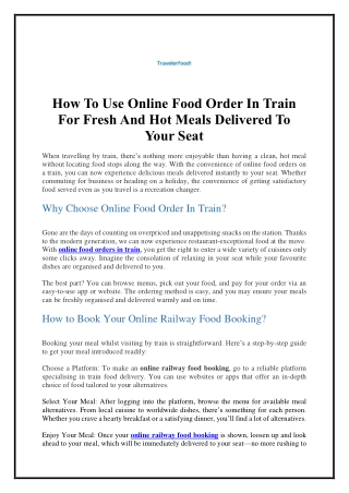 How To Use Online Food Order In Train For Fresh And Hot Meals Delivered To Your Seat