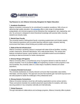 Top Reasons to Join Alliance University, Bangalore for Higher Education