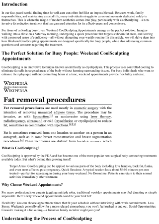 The Perfect Solution for Busy People: Weekend CoolSculpting Appointments