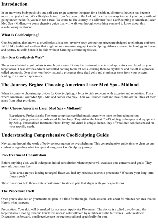 The Journey to a Slimmer You: CoolSculpting at American Laser Med Spa - Midland