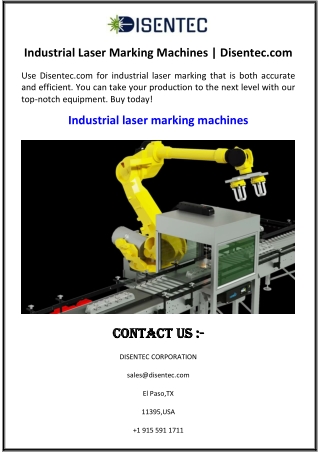 Industrial Laser Marking Machines  Disentec.com
