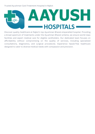 Trusted Ayushman Card Treatment Hospital in Rajkot