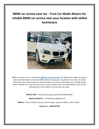 BMW car service near me - Trust Car Medic Motors for reliable BMW car service near your location with skilled technician