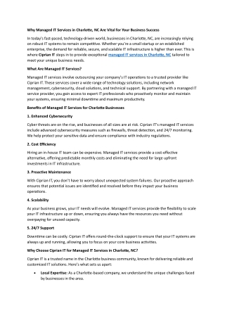 Why Managed IT Services in Charlotte, NC Are Vital for Your Business Success