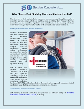 Why Choose East Finchley Electrical Contractors Ltd?