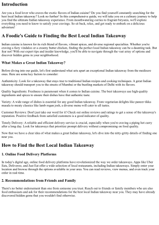 A Foodie's Guide to Finding the Best Local Indian Takeaway
