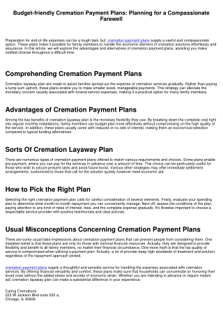 Affordable Cremation Payment Plans: Planning for a Compassionate Farewell