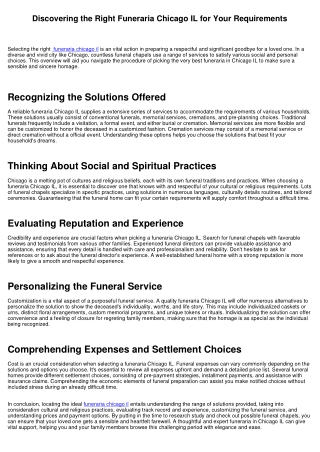 Finding the Right Funeraria Chicago IL for Your Requirements