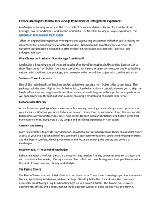 Azerbaijan Tour Package from Dubai