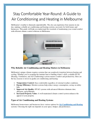 Stay Comfortable Year Round A Guide to Air Conditioning and Heating in Melbourne
