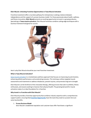 Elixir Muscle - Unlocking Franchise Opportunities in Texas Muscle Activation