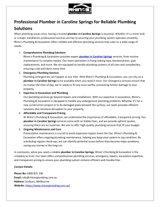 Professional Plumber in Caroline Springs for Reliable Plumbing Solutions