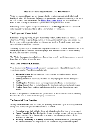 How Can Your Support Warm Lives This Winter