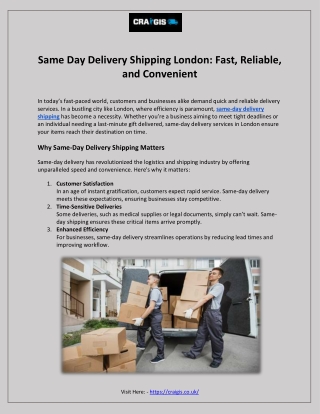 Same Day Delivery Shipping London Fast, Reliable, and Convenient