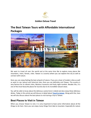 The Best Taiwan Tours with Affordable International Packages