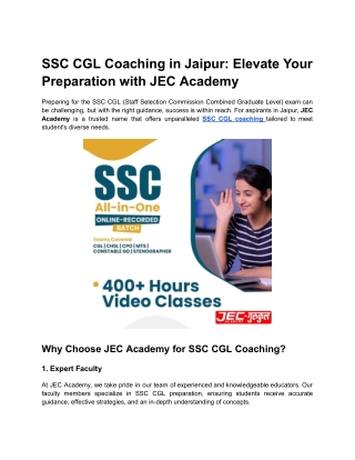 SSC CGL Coaching in Jaipur_ Elevate Your Preparation with JEC Academy