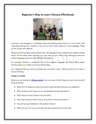 Beginner’s Way to Learn Chinese Effortlessly