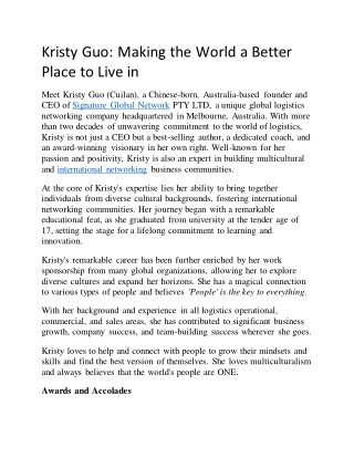 Kristy Guo: Making the World a Better Place to Live in