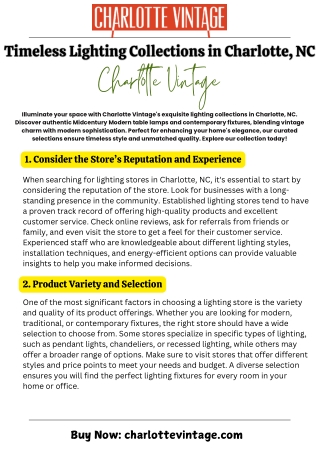 Timeless Lighting Collections in Charlotte, NC - Charlotte Vintage