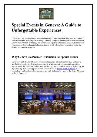 Special Events in Geneva A Guide to Unforgettable Experiences