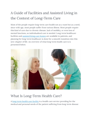 A Guide of Facilities and Assisted Living in the Context of Long-Term Care