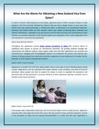 What Are the Wants for Obtaining a New Zealand Visa from Qatar