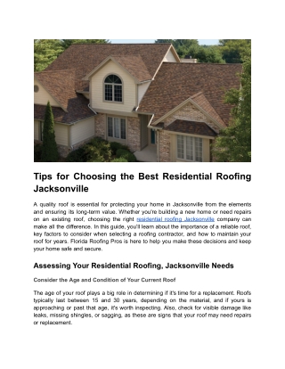 How to Choose the Best Residential Roofing in Jacksonville