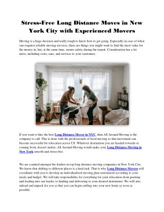 Stress-Free Long Distance Moves in New York City with Experienced Movers