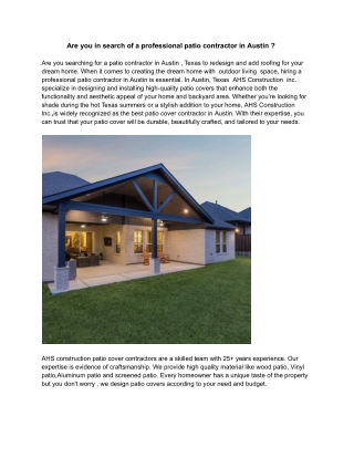 Are you in search of a professional patio contractor in Austin ?