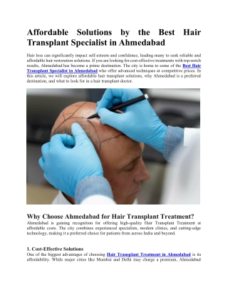 Affordable Solutions by the Best Hair Transplant Specialist in Ahmedabad