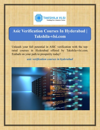 Asic Verification Courses In Hyderabad | Takshila-vlsi.com