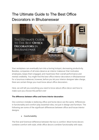 The Ultimate Guide to The Best Office Decorators in Bhubaneswar