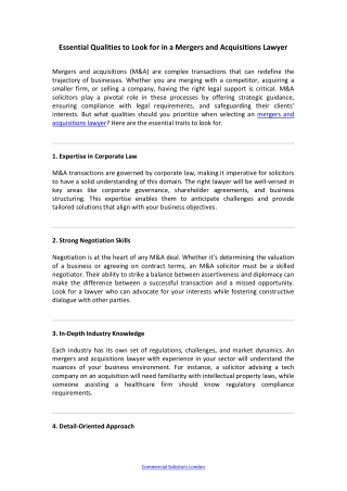 Essential Qualities to Look for in a Mergers and Acquisitions Lawyer